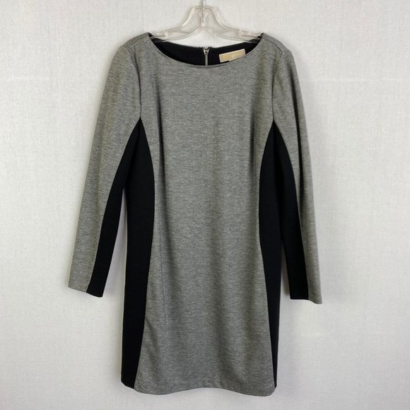Michael Kors Women's Printed Long-Sleeve Sheath Dress Gray Size Medium